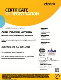 Quality Certifications – Acme Industrial Co.